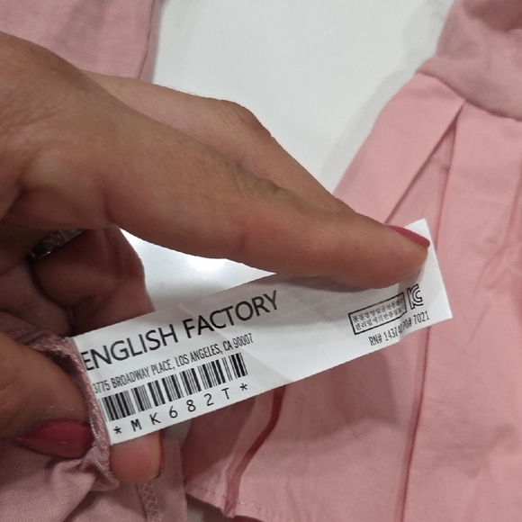 English Factory Light Pink Bell Sleeve Blouse Sz M 100% Cotton New With Tag - Picture 5 of 8